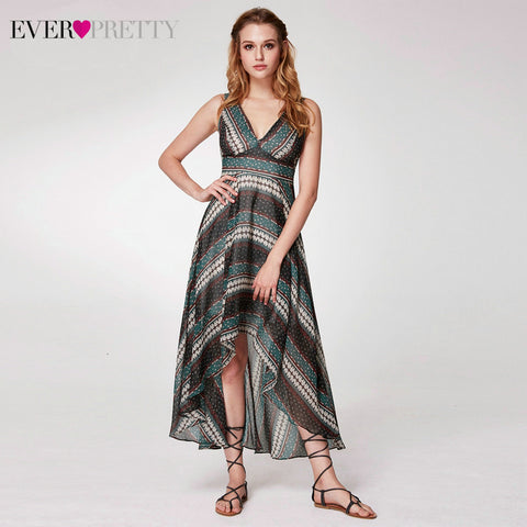 Casual Printed Homecoming Dresses Ever Pretty AS05971 V-Neck Knee-Length Striped Simple Short Beach Dresses Vestidos Cortos